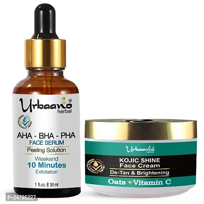 Urbaano Herbal 30% (AHA+BHA+PHA) Peeling Serum  Kojic Shine Day Cream Combo for Acne  Acne Marks (30 ml Face Serum + 50gm Cream)