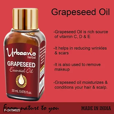 Urbaano Herbal Grapeseed Essential Oil for Skin, Hair,Natural Carrier Oil- Theraputic Grade (100% Undiluted - No Additive in Attractive Gift Pack) - 20 ml Women  Men-thumb3