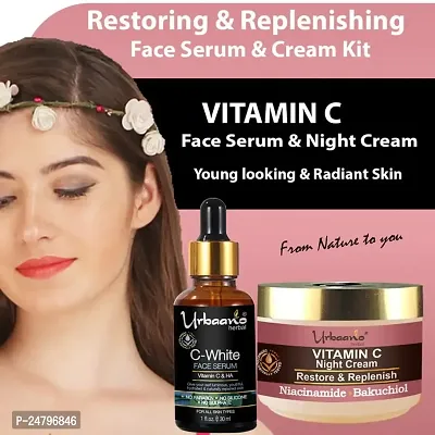 Urbaano Herbal Vitamin C Face Serum  Night Cream Combo Skin Nourishing, Brightening Firming for Women  Men (30ml+50gm)-thumb2