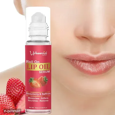 Urbaano Herbal Lip Oil Serum-Roll On, Tint free,Transparent- Strawberry Hydrates, Softens, Restores Natural Colour to Dark, Dry, Pigmented and Chapped Lips for Men, Women  Teenagers - 10ml