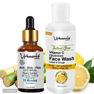 Urbaano Herbal 30% Peeling Solution  Frusheen Sulphate Free Vitamin C Face Wash (30ml+200ml) Combo