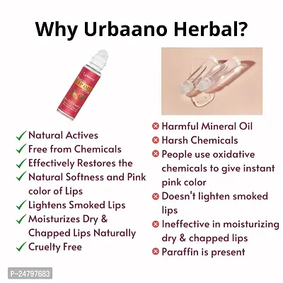 Urbaano Herbal Lip Oil Serum-Roll On, Tint free,Transparent- Strawberry Hydrates, Softens, Restores Natural Colour to Dark, Dry, Pigmented and Chapped Lips for Men, Women  Teenagers - 10ml-thumb2