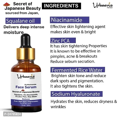 Urbaano Herbal 10% Niacinamide Serum for Acne Marks, Blemishes  Aging Skin with Zinc PCA, Natural Olive Squalane  Rice Water For Men  Women - 30ml-thumb2