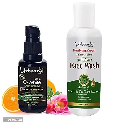 Urbaano Herbal Vitamin C - 20%, Niacinamide 2%, HA 1.5%  Retinol (Vit A) 0.5% 30ml Face Serum for Glowing Skin| A Stable  Effective Skin Brightening  Anti aging Serum For Women  Men With Face Wash
