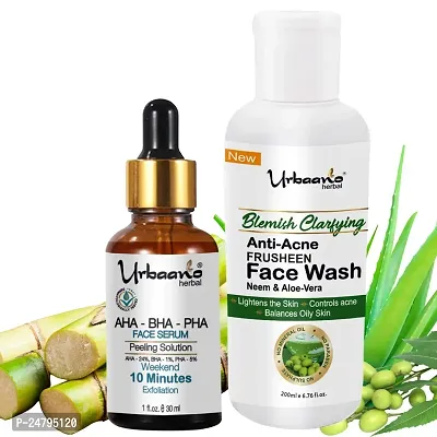 Urbaano Herbal 30% Peeling Solution  Frusheen Sulphate Free Anti Acne Neem Face Wash (30ml+200ml) Combo