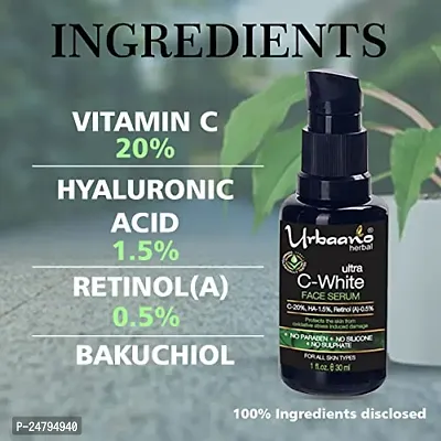 Urbaano Herbal Vitamin C - 20%, Niacinamide 2%, HA 1.5%  Retinol (Vit A) 0.5% 30ml Face Serum for Glowing Skin| A Stable  Effective Skin Brightening  Anti aging Serum For Women  Men With Face Wash-thumb3