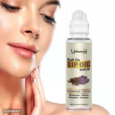 Urbaano Herbal Kumkumadi Lip Oil Serum-Roll On, Tint free,Transparent- Hydrates, Softens, Restores Natural Colour to Dark, Dry, Pigmented and Chapped Lips for Men, Women  Teenagers - 10ml