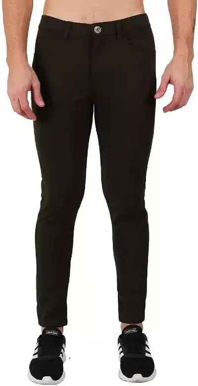 Mevan Stylish Black Cotton Blend Solid Regular Fit Trouser For Men