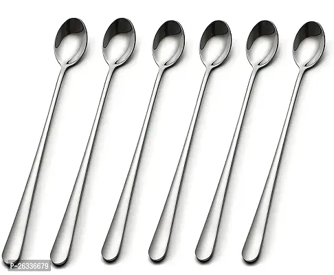 ERcial? 8.2-Inch Long Handle Iced Tea Spoons, Silverware Coffee Spoon Stainless Steel Ice Cream Spoon, Soda Spoons (6 Pieces)-thumb0