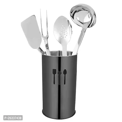 ERcial? Stainless Steel Empty Cutlery Holder Case ( Black, Holds 50 Pieces) 10*10*18 CM (Pack of 1)