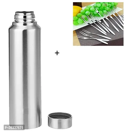 ERcial? Water Bottle with Fruit Fork Set of 6, Stainless Steel (Bottle 1 L)