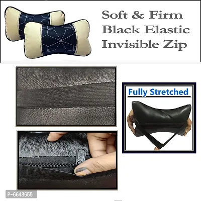 Car Seat Neck Rest Softy Cushion Pillow for HONDA CR-V - Pack Of 2, Black, Beige-thumb3