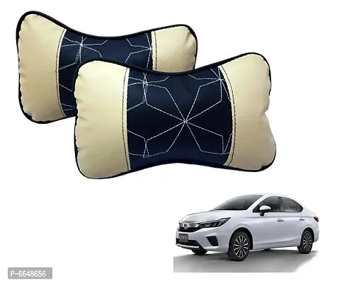 Car Seat Neck Rest Softy Cushion Pillow for honda new city 2021 - Pack Of 2, Black, Beige-thumb0