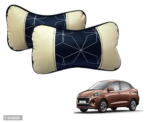 Car Seat Neck Rest Softy Cushion Pillow for hyundai Aura - Pack Of 2, Black, Beige