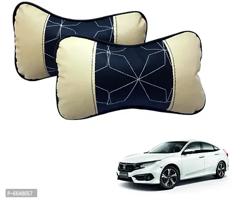 Car Seat Neck Rest Softy Cushion Pillow for Honda new civic mode- Pack Of 2, Black, Beige