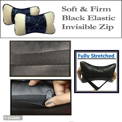 Car Seat Neck Rest Softy Cushion Pillow for Volvo V60 Cross Count- Pack Of 2, Black, Beige-thumb3