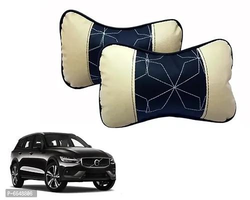 Car Seat Neck Rest Softy Cushion Pillow for Volvo V60 Cross Count- Pack Of 2, Black, Beige-thumb0