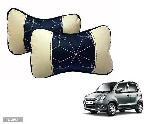 Car Seat Neck Rest Softy Cushion Pillow for WAGON R 2014-2019 - Pack Of 2, Black, Beige