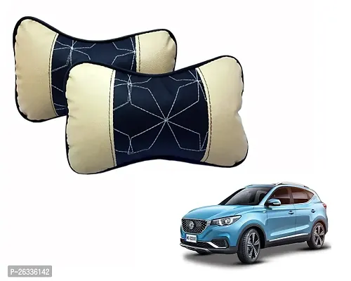 Ganesh Enterprises GE Car Seat Neck Rest FauxLeather Cushion Pillow for mg eZS (Black-Beige) 2 Pcs.