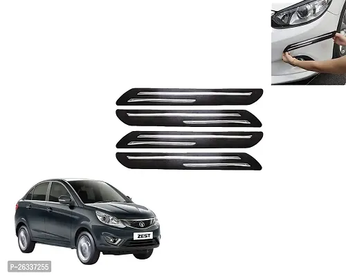 GE Double Chrome Rubber Car Bumper Protector Guard for Tata Zest 4pcs (Chrome) 47x05x01 cm