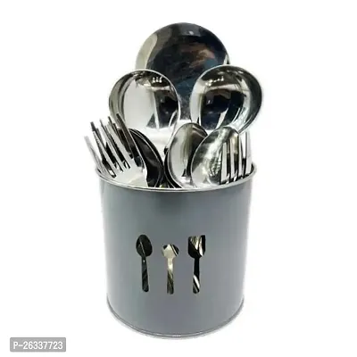 ERcial? Stainless Steel Empty Cutlery Holder Case ( Grey, Holds 50 Pieces) 10*10*12 CM (Pack of 1)