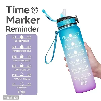 ERcial? Water Bottle with Straw, 1000ml Leak Proof Bottles with Motivational Time Marker, Non-Toxic  BPA Free, Ideal for School, Gym (Multicolor, Pack of 1, Plastic)-thumb2