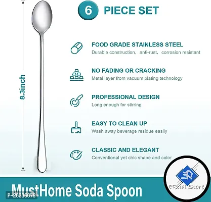 ERcial? 8.2-Inch Long Handle Iced Tea Spoons, Silverware Coffee Spoon Stainless Steel Ice Cream Spoon, Soda Spoons (6 Pieces)-thumb3