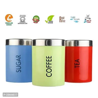 Stainless Steel Rainbow Tea Coffee Sugar Containers Color Coated  Printed Canisters (Set of 3, 750ML, Each) Multicolor Brand: ERcial Store-thumb3