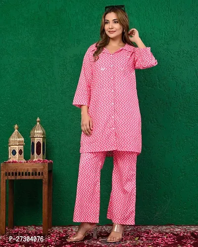 Stylish Pink Cotton Printed Kurta Bottom Set For Women-thumb0