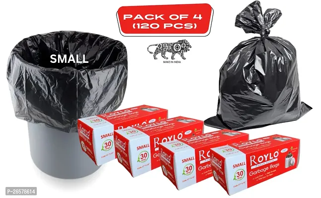 Roylo Black Garbage Bags Small 120 Pcs | 30 Pcs x Pack of 4 Rolls | 17 x 19 Inch | Dustbin Bags/Trash Bags/Dustbin Covers for Wet and Dry Waste