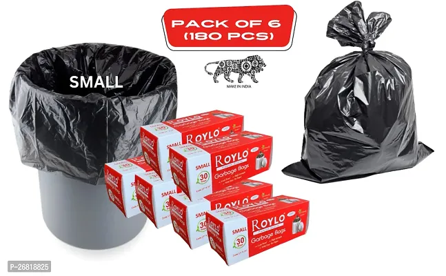 Roylo Black Garbage Bags Small 180 Pcs | 30 Pcs x Pack of 6 Rolls | 17 x 19 Inch | Dustbin Bags/Trash Bags/Dustbin Covers for Wet and Dry Waste