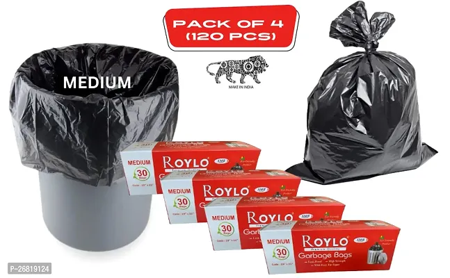 Roylo Black Garbage Bags Medium 120 Pcs | 30 Pcs x Pack of 4 Rolls | 19 x 21 Inch | Dustbin Bags/Trash Bags/Dustbin Covers for Wet and Dry Waste