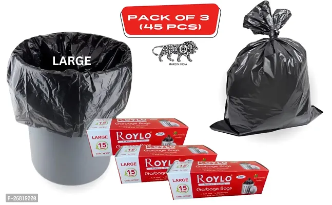 ROYLO Dustbin Garbage Bag Biodegradable Roll For Home Large 15 Bags per roll (24 x 32) - Pack of 3 - Black-thumb0