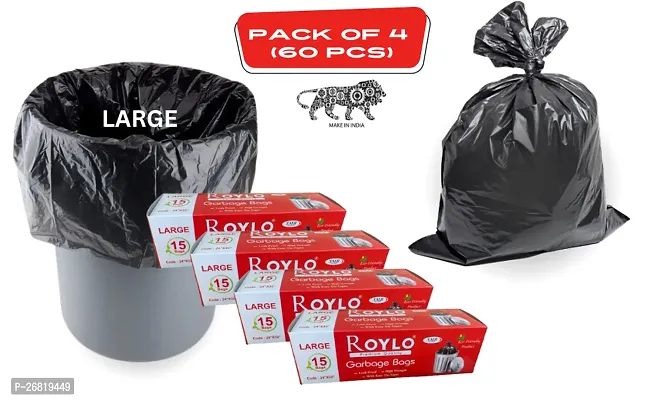 ROYLO Biodegradable Garbage Bags- Large Biohazard Disposable Waste Polythene Bags for Medical Waste- Eco-Friendly Dustbin Bags and Covers for Hospitals, Offices, (24 x 32 Inch | Black | Pack of 4)