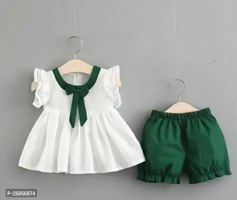 Stylish Green Cotton Blend Dress For Girl-thumb0