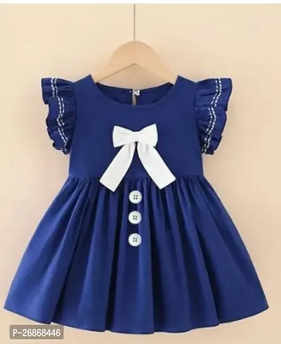 Fabulous Cotton Navy Blue Solid Frocks For Girls-thumb0