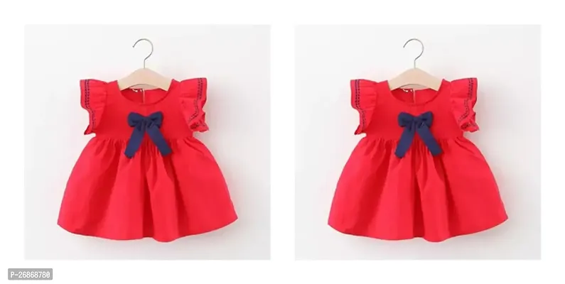 Fabulous Cotton Red Solid Frocks For Girls Pack of 2