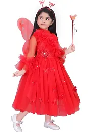 Fabulous Red Net Printed A-Line Dress For Girls-thumb2