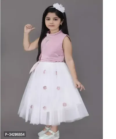 Fabulous Pink Net Printed A-Line Dress For Girls-thumb0