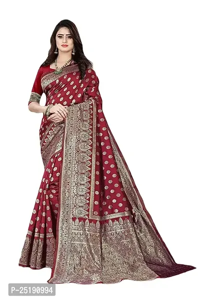 Mahakay Women's Jacqaurd Silk Blend Lightweight Casual wear Kanjivaram Saree With Unstitched Blouse Piece (A-S-1020163_MAroon)