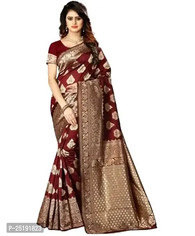 Mahakay Women's Jacqaurd Silk Blend Lightweight Casual wear Kanjivaram Saree With Unstitched Blouse Piece (A-S-1020195) (MAROON)
