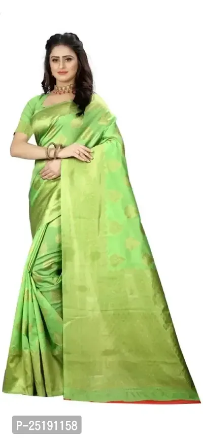 Mahakay Women's Jacqaurd Silk Blend Lightweight Casual wear Kanjivaram Saree With Unstitched Blouse Piece (A-S-1020195) (PISTA)