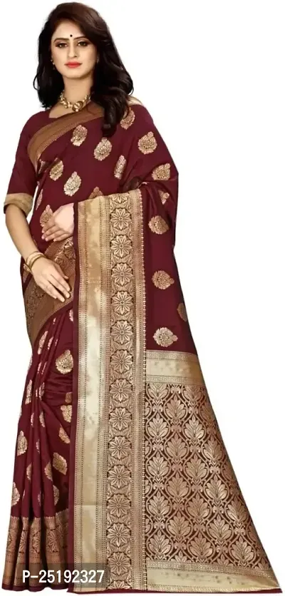 Mahakay Women's Jacqaurd Silk Blend Lightweight Casual wear Kanjivaram Saree With Unstitched Blouse Piece (A-S-1020177_Brown)-thumb0