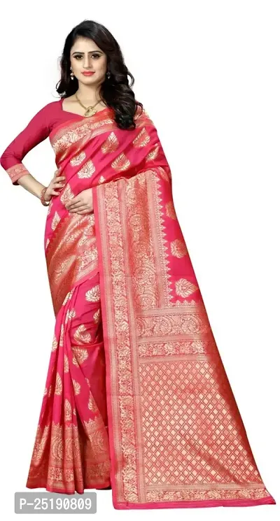 Mahakay Women's Jacqaurd Silk Blend Lightweight Casual wear Kanjivaram Saree With Unstitched Blouse Piece (A-S-1020195) (GAJARI)-thumb0