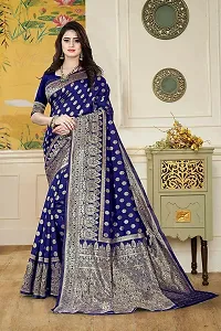 Mahakay Women's Jacqaurd Silk Blend Lightweight Casual wear Kanjivaram Saree With Unstitched Blouse Piece (A-S-1020164_NavyBlue)-thumb2