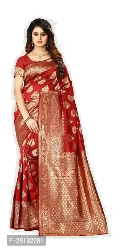 Mahakay Women's Jacqaurd Silk Blend Lightweight Casual wear Kanjivaram Saree With Unstitched Blouse Piece (A-S-1020195) (RED)