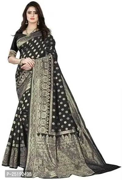 Mahakay Women's Jacqaurd Silk Blend Lightweight Casual wear Kanjivaram Saree With Unstitched Blouse Piece (A-S-1020162_Black)
