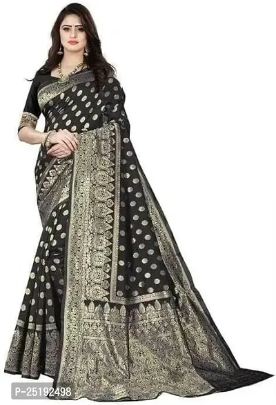 Mahakay Women's Jacqaurd Silk Blend Lightweight Casual wear Kanjivaram Saree With Unstitched Blouse Piece (A-S-1020162_Black)-thumb0