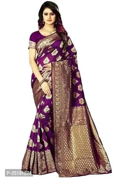 Mahakay Women's Jacqaurd Silk Blend Lightweight Casual wear Kanjivaram Saree With Unstitched Blouse Piece (A-S-1020130_Purple)