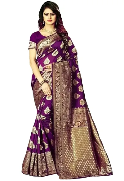 Mahakay Women's Jacqaurd Silk Blend Lightweight Casual wear Kanjivaram Saree With Unstitched Blouse Piece (A-S-1020130_Purple)